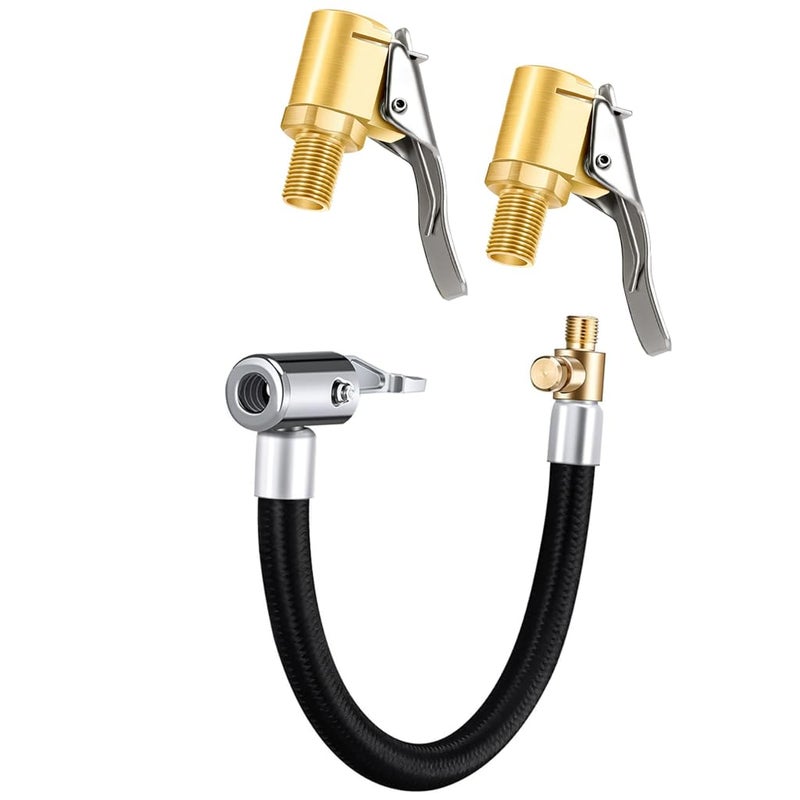 STHIRA ® Brass Tire Valve Adapter 2Pcs & 9.8-Inch Flexible Tyre Inflator Hose Combo for Car, Bicycle, Motorcycle, Air Pump, Pressure Gauge, Air Compressor, Durable & Universal Fit - Image 1