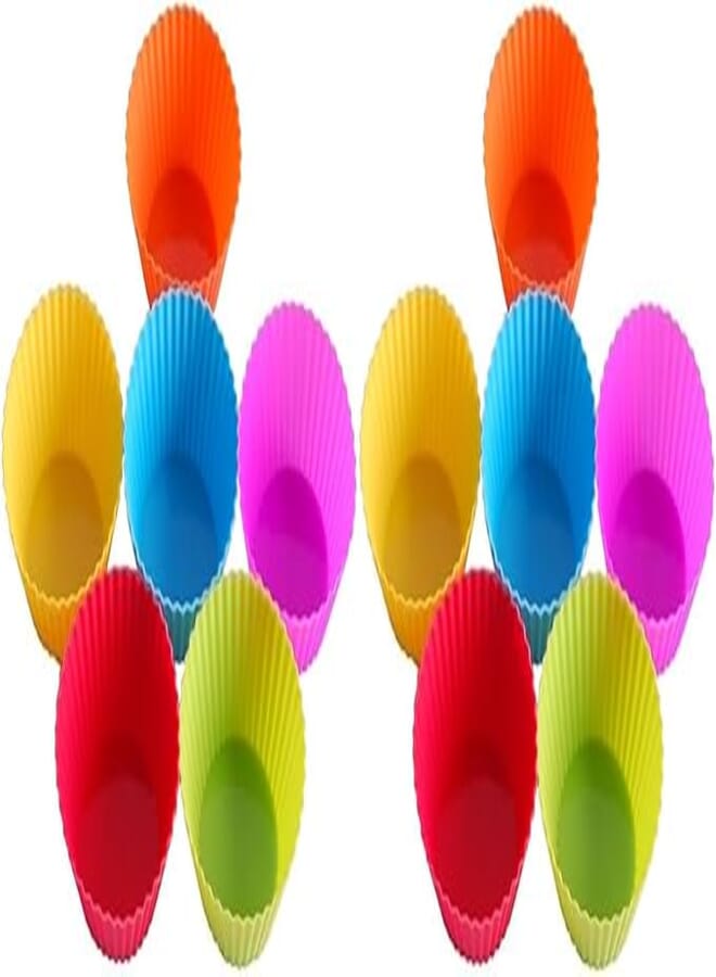 SilicoTech Silicone Cupcake Liners 12Pcs, Baking Cups Non-Stick Cake Muffin Chocolate Cupcake Liner Baking Cup Mold, Multicolor
