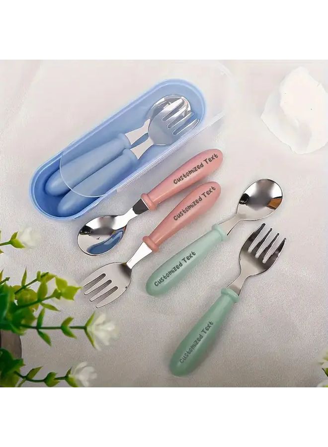 Green Stainless Steel Cutlery Set With Engraved Names Spoons Forks Gift Box - Image 5