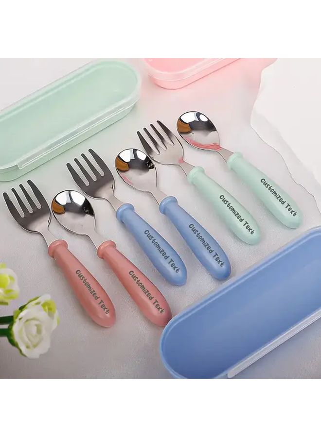 Green Stainless Steel Cutlery Set With Engraved Names Spoons Forks Gift Box - Image 2
