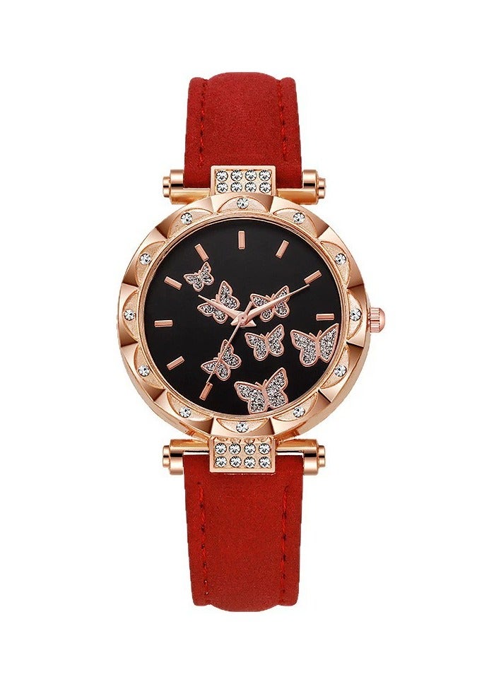 Goolsky Butterfly Design Red Watch with Star Jewelry Set – Includes Bracelet, Earrings, Ring & Necklace – Fashion Gift Set for Women & Girls  - Image 2
