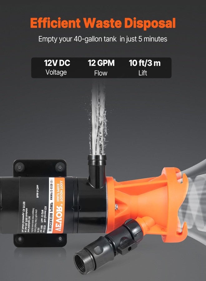 فيفور مضخة VEVOR لتكسير المركبات الترفيهية، 12 فولت، 12 جالونًا في الدقيقة، مضخة نفايات محمولة للمركبات الترفيهية، مضخات صرف صحي سريعة الفك مع خرطوم حديقة ومشابك، سلك طاقة بطول 7 أقدام، رفع 10 أقدام، وظيفة سحق يدوي تلقائي، للقوارب والمخيمات البحرية - Image 2