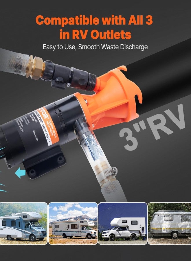 فيفور مضخة VEVOR لتكسير المركبات الترفيهية، 12 فولت، 12 جالونًا في الدقيقة، مضخة نفايات محمولة للمركبات الترفيهية، مضخات صرف صحي سريعة الفك مع خرطوم حديقة ومشابك، سلك طاقة بطول 7 أقدام، رفع 10 أقدام، وظيفة سحق يدوي تلقائي، للقوارب والمخيمات البحرية - Image 3