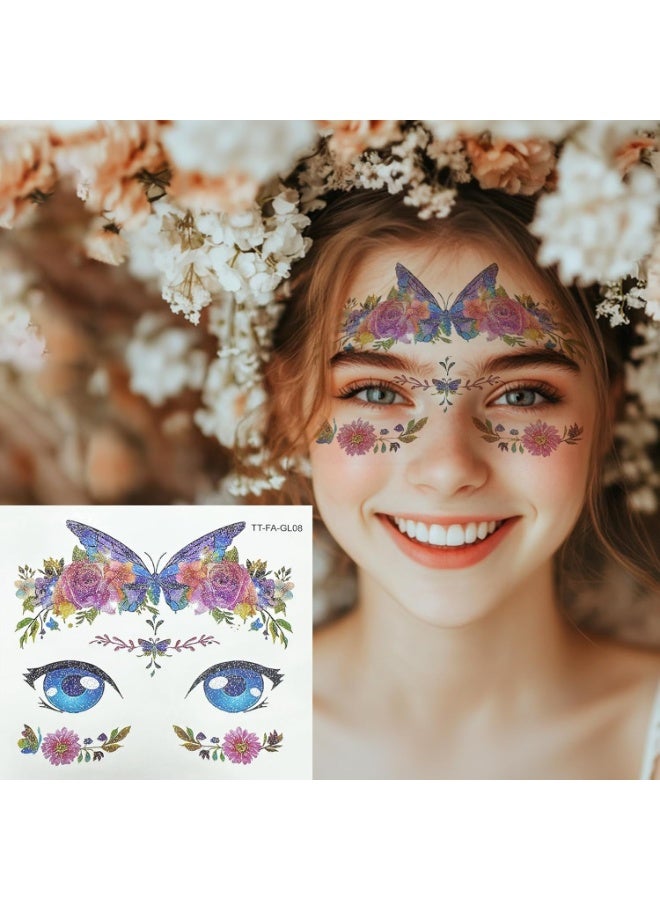 10 Sheets Glitter Face Tattoos for Kids Animal Fake Tattoos for Girls Face Makeup Tattoo Mermaid Butterfly Temporary Face Tattoo Birthday Makeup Stickers Party Favors - Image 5