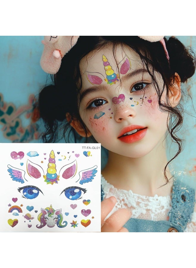 10 Sheets Glitter Face Tattoos for Kids Animal Fake Tattoos for Girls Face Makeup Tattoo Mermaid Butterfly Temporary Face Tattoo Birthday Makeup Stickers Party Favors - Image 4