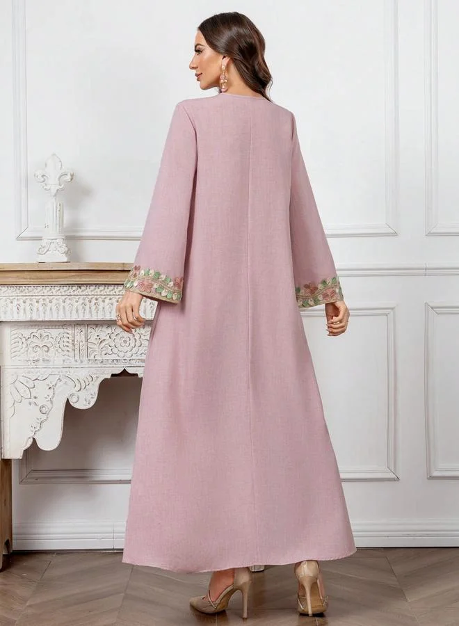 Take Two Embroidery Detail Long Sleeve Maxi Jalabiya
