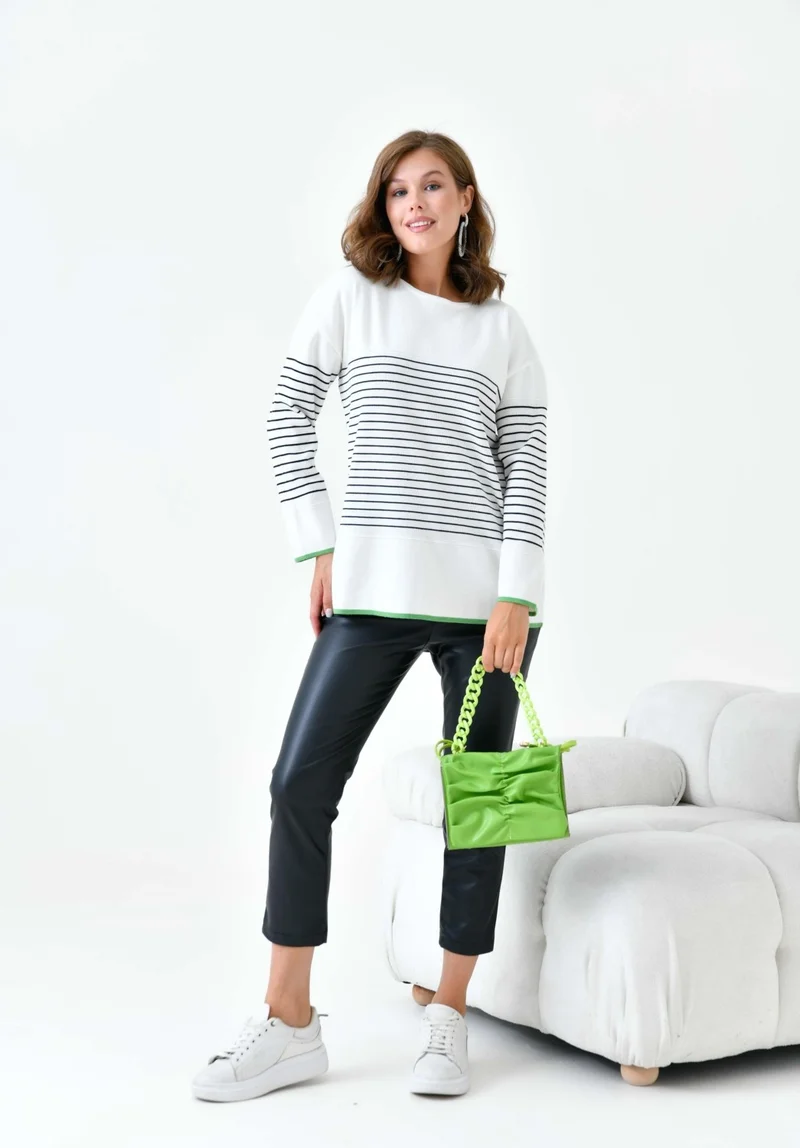 Garmi Women's Striped Sweater Ecru