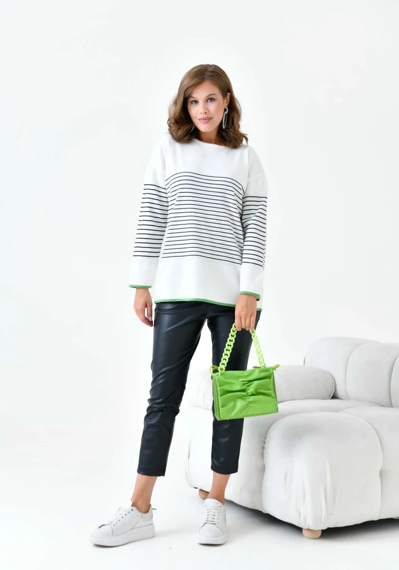 Garmi Women's Striped Sweater Ecru