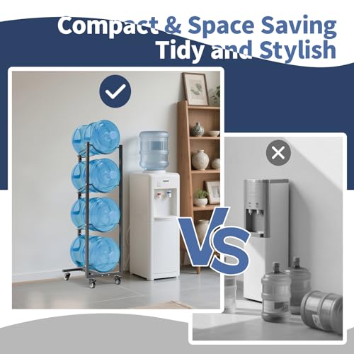 XXSJ 5 Gallon Water Jug Holder with 4 Wheels: 4 Tier Steel 5 Gal Water Bottle Storage Rack Stand for Home Kitchen Office Gym Garage - Image 5