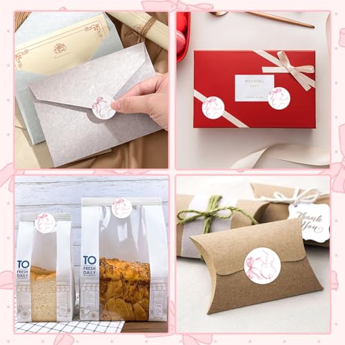 FujDun 500pcs Pink Thank You Stickers, 1.5 Inch Watercolor Bowknot Thank You Labels, Self-Adhesive Small Business Stickers for Gift Packaging (Pink) - Image 4