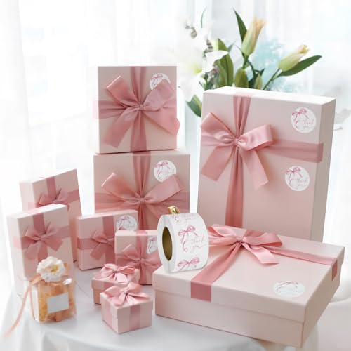 FujDun 500pcs Pink Thank You Stickers, 1.5 Inch Watercolor Bowknot Thank You Labels, Self-Adhesive Small Business Stickers for Gift Packaging (Pink) - Image 2