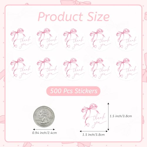 FujDun 500pcs Pink Thank You Stickers, 1.5 Inch Watercolor Bowknot Thank You Labels, Self-Adhesive Small Business Stickers for Gift Packaging (Pink) - Image 5