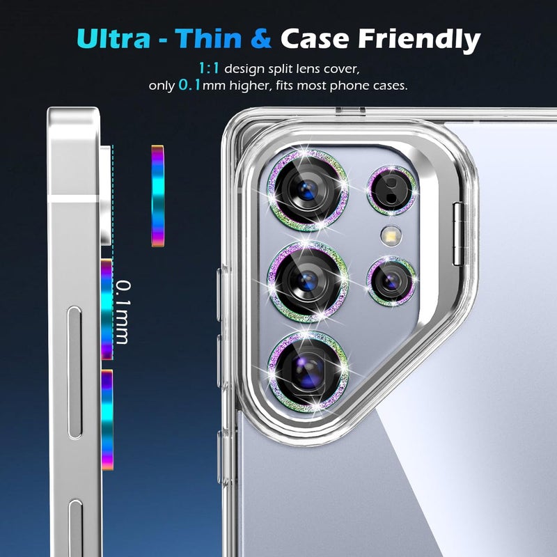 imluckies for Samsung Galaxy S25 Ultra Camera Lens Protector Bling, AR+AF Tempered Glass, 9H Anti-Scratch Metal Individual Lens Cover, HD Clear Camera Accessories - Glitter Colorful - Image 4