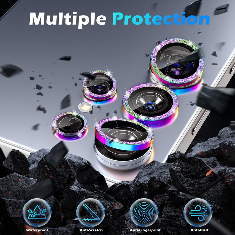 imluckies for Samsung Galaxy S25 Ultra Camera Lens Protector Bling, AR+AF Tempered Glass, 9H Anti-Scratch Metal Individual Lens Cover, HD Clear Camera Accessories - Glitter Colorful - Image 3