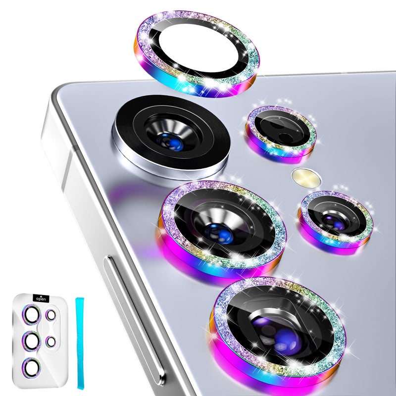 imluckies for Samsung Galaxy S25 Ultra Camera Lens Protector Bling, AR+AF Tempered Glass, 9H Anti-Scratch Metal Individual Lens Cover, HD Clear Camera Accessories - Glitter Colorful - Image 1