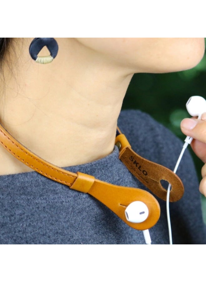 PU Leather Wired Headphone Hanging Neck Holder Student Portable Headphone Earplug Holder For The Old-Colors:Gray - Image 2