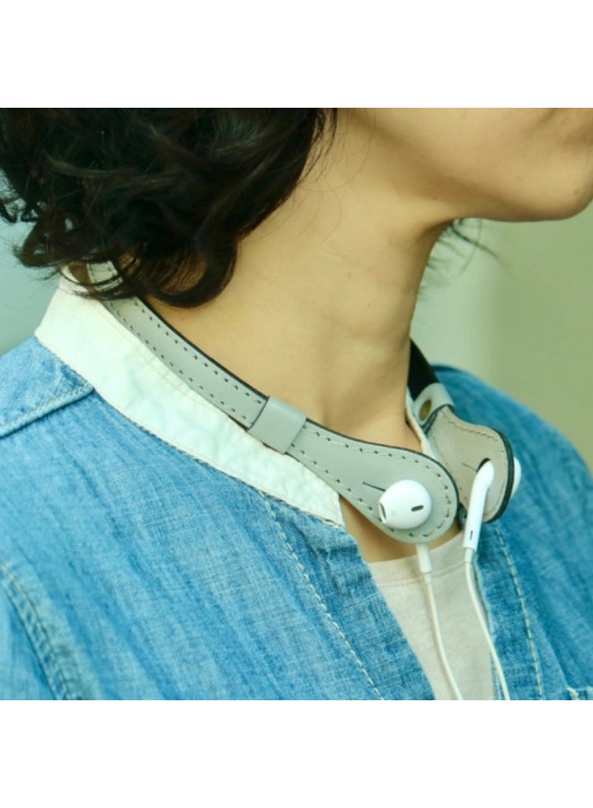 PU Leather Wired Headphone Hanging Neck Holder Student Portable Headphone Earplug Holder For The Old-Colors:Gray - Image 1
