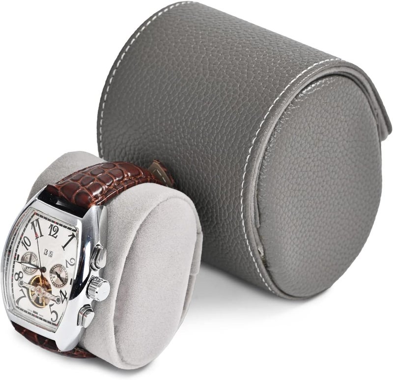 Oirlv Luxury Leather Travel Watch Case Single Watch Box for Women Portable Jewelry Watch Storage Roll Organizer (Grey) - Image 3