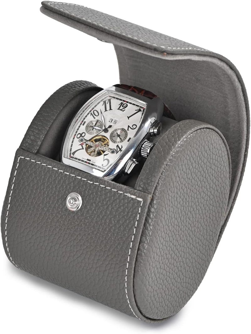 Oirlv Luxury Leather Travel Watch Case Single Watch Box for Women Portable Jewelry Watch Storage Roll Organizer (Grey) - Image 2