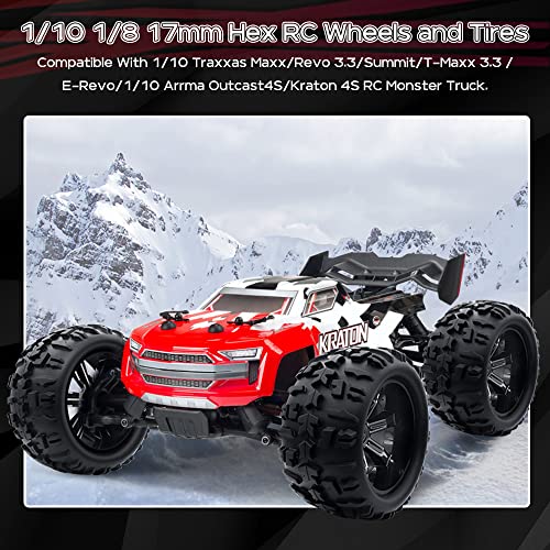 GLOBACT 18 110 17mm Hex RC Wheels and Tires RC Monster Truck Buggy PreGlued RC Tires and Rims with Foam Inserts for 110 TRX ERevo TMaxx Summit Arrma KRATON Outcast RC Monster Truck 4Pcs - Image 5