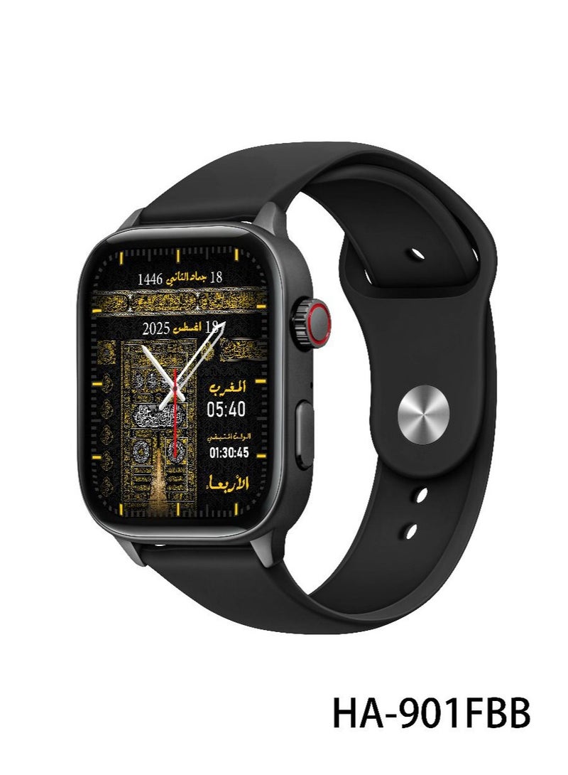 erorex mart Watch with Islamic Calendar, Qibla Direction, Prayer Times, Health Monitoring & Customizable Watch Faces – Premium Black Strap - Image 1