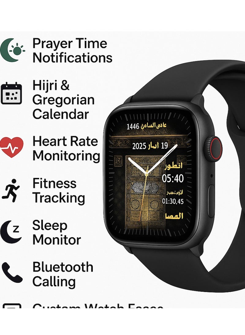 erorex mart Watch with Islamic Calendar, Qibla Direction, Prayer Times, Health Monitoring & Customizable Watch Faces – Premium Black Strap - Image 5