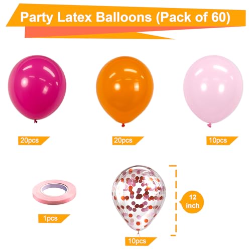 Bezente Pink and Orange Latex Balloons,60pcs 12 inch Light & Hot Pink Orange Confetti Balloons for Baby Shower, Birthday, Wedding, Tropical Party decorations - Image 2