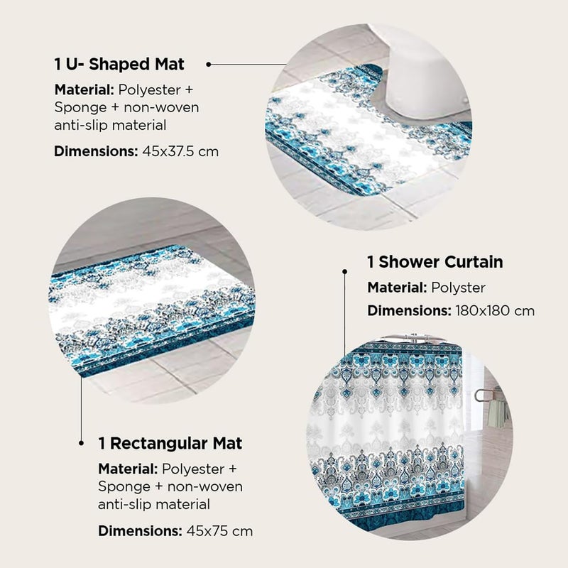Homestic Shower Curtain & Bathmat Set | Non-Slip Bath mats for Bathroom | Easy-Slide Curtains | Polyester Curtain or Bathmat for Bath D?cor | XTL224-3T | 3 Pcs Set | Multicolor - Image 3