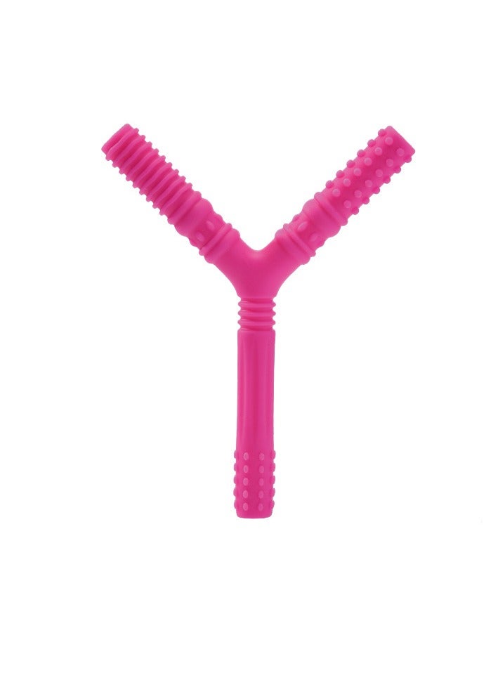 platube Baby Teething Tube, Soft And Durable Infant Teething Toys, Easy To Clean Hollow Silicone Baby Teether, Lightweight And Flexible Chew Straws For Toddlers, (1pc, Y Shaped Pink) - Image 1