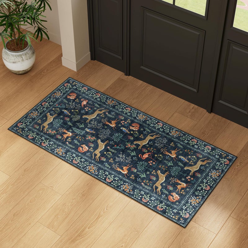 DUKINO 2x6 Rug for Hallway, Washable Kitchen Runner Rug with Non Slip Backing, Soft Low Pile Vintage Animal Runner for Bedroom, Kitchen, Hallway, Entryway, Laundry, Navy Blue - Image 3