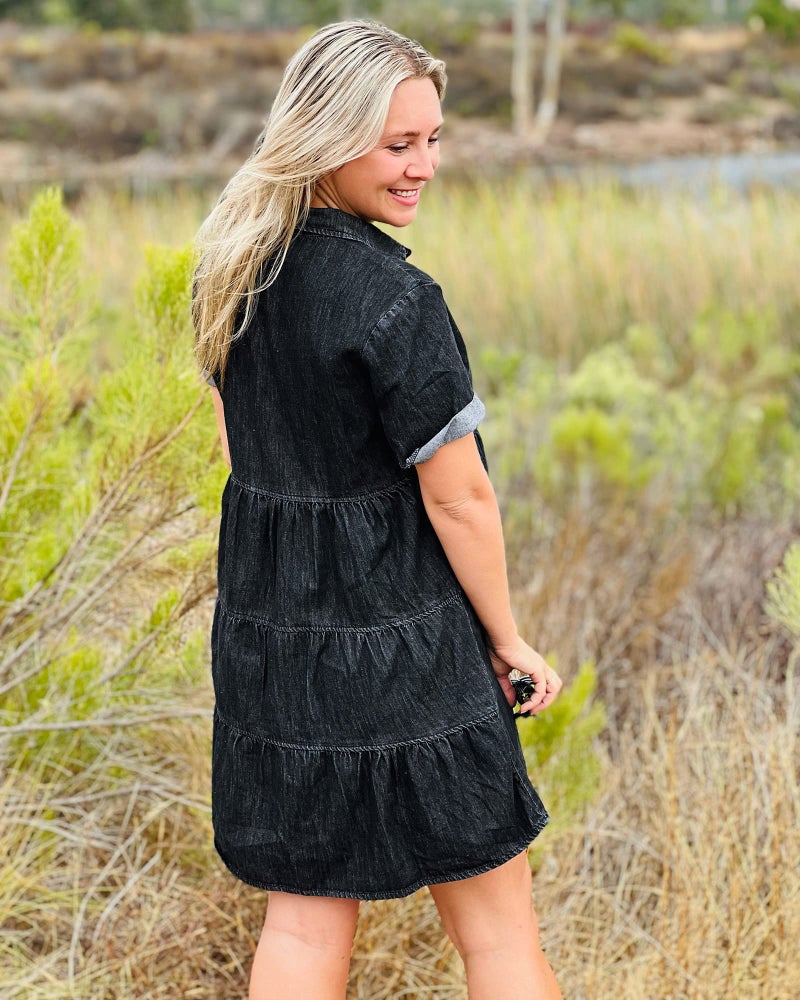 GRAPENT Cotton Dress for Women Country Dresses to Wear with Boots Mid Length Dress for Women Black Outfits Summer Flowy Cocktail Dresses Vintage Black Medium Size 8 Size 10 - Image 4