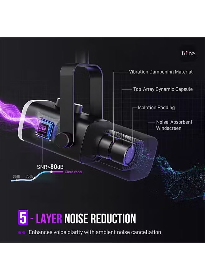 FIFINE USB/XLR Dynamic Microphone with RGB Control/Headphone jack/Mute,MIC for PC Gaming Recording Streaming AmpliGame-AM8 - Image 3