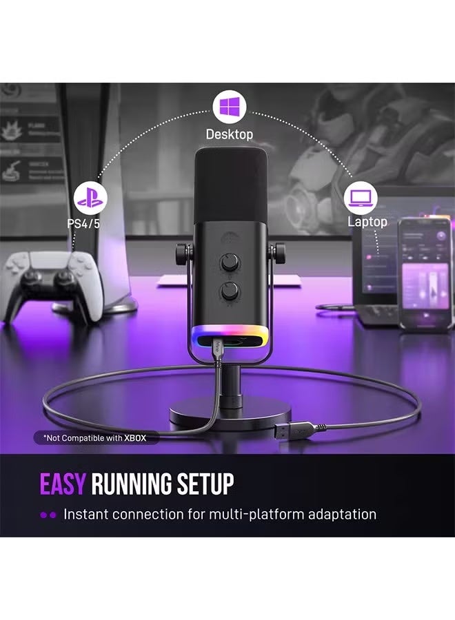 FIFINE USB/XLR Dynamic Microphone with RGB Control/Headphone jack/Mute,MIC for PC Gaming Recording Streaming AmpliGame-AM8 - Image 4