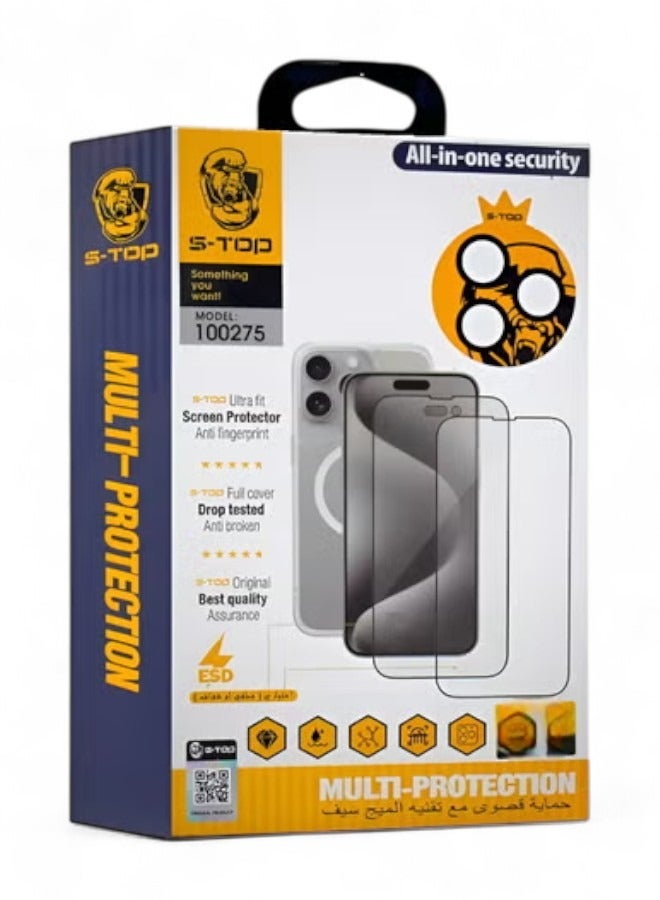 S-TOP Complete protection package for the iPhone 15. The original and better package than S-TOP. Complete protection for the mobile phone with the feature of supporting wireless charging (Mag