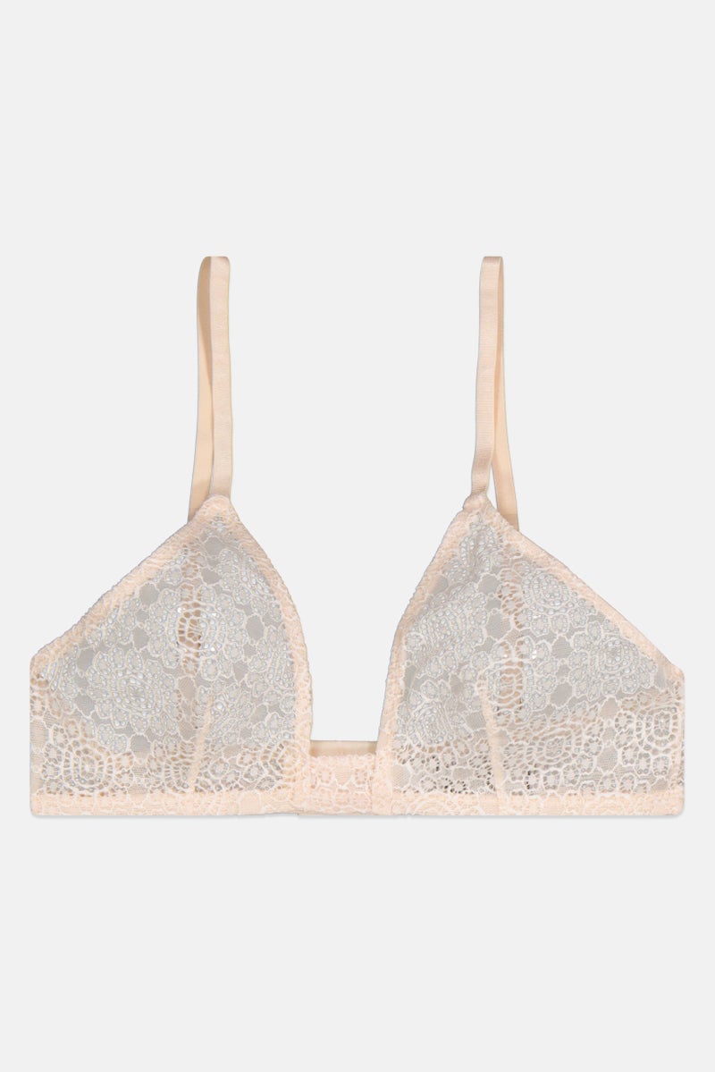 NA-KD Women Lace Flower Structured Bra, Beige - Image 1