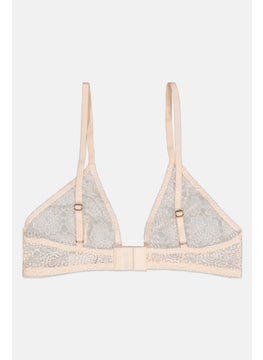 NA-KD Women Lace Flower Structured Bra, Beige  - Image 2