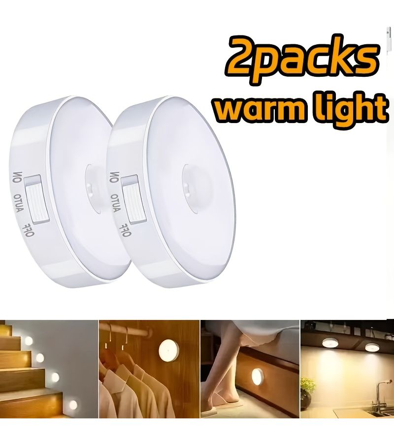 Warm Light LED Motion Sensor Night Light USB Rechargeable Magnetic Wardrobe - Image 1