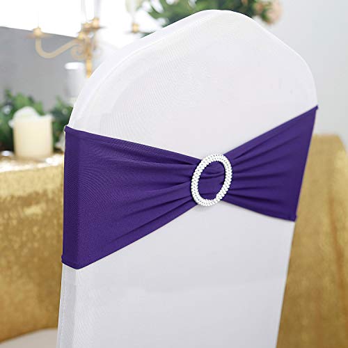 Peomeise 50pcs Purple Spandex Chair Sashes with Buckle Slider for Wedding, Party Decoration - Image 2