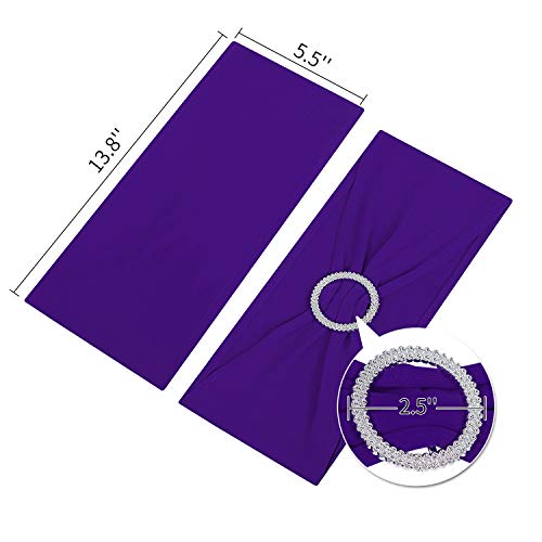 Peomeise 50pcs Purple Spandex Chair Sashes with Buckle Slider for Wedding, Party Decoration - Image 4