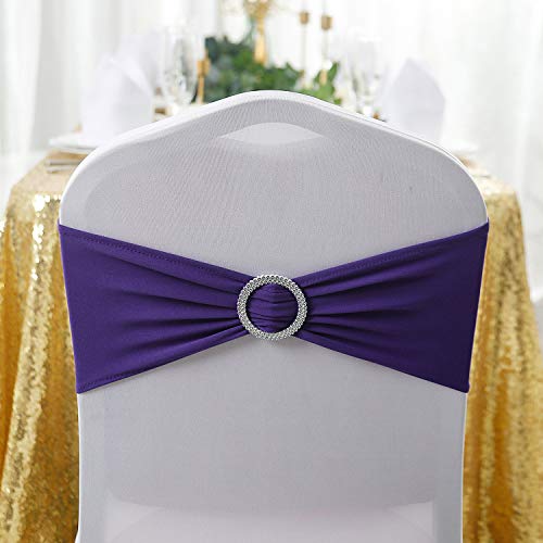 Peomeise 50pcs Purple Spandex Chair Sashes with Buckle Slider for Wedding, Party Decoration - Image 3