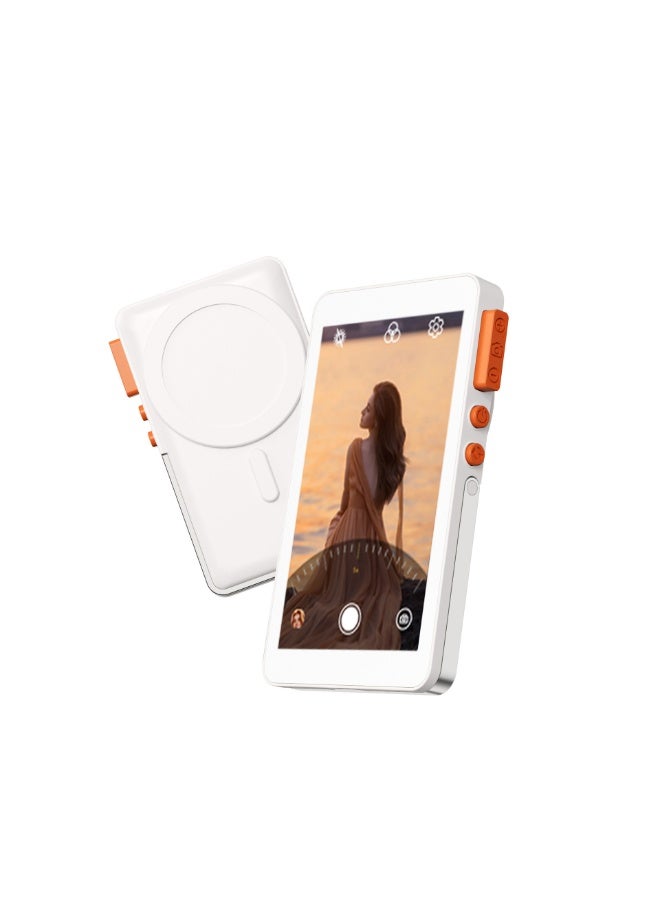 BlueFire Selfie Monitor Screen for iPhone Magnetic Back Camera Monitor with Stand Bluetooth Remote 3 Brightness Levels White - Image 1