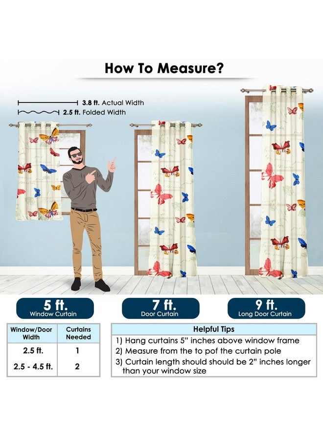 Story@Home Window Curtains 5 Feet Long Set of 4 | Bohemian Curtains | Floral Design Cotton Curtain | Light Filtering Curtains for Windows | Curtains for Living Room | (116 x 152 cm, White & Blue) - Image 2