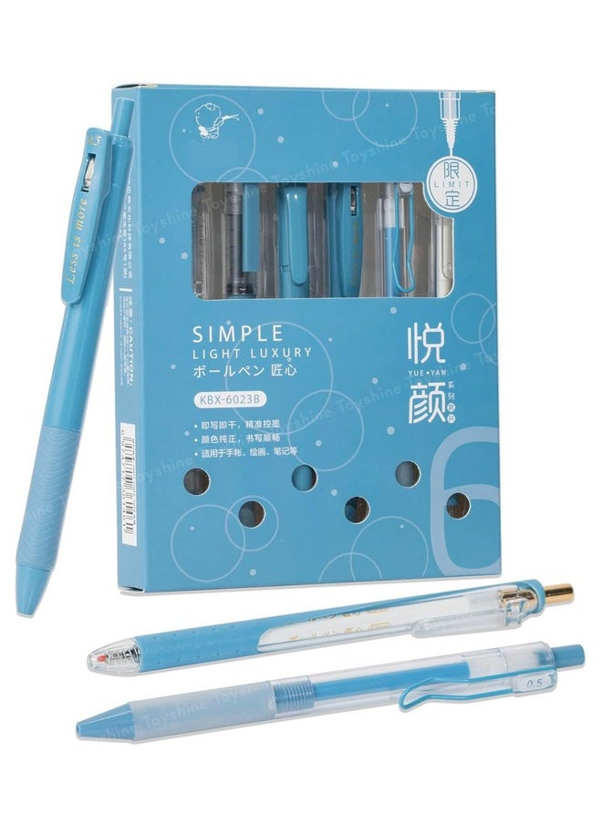 Toyshine Toyshine 6 pcs Kawaii Click Action 0.5mm Neutral Pens Set High Aesthetic Value Fast Drying Kids Stationery Gift - Blue  - Image 1