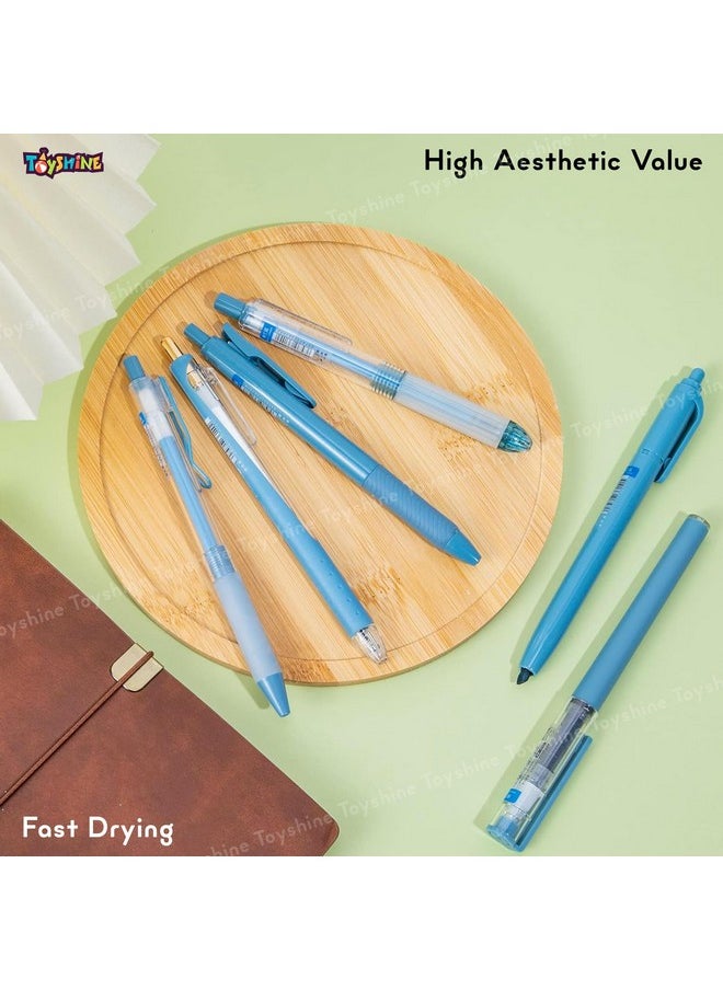Toyshine Toyshine 6 pcs Kawaii Click Action 0.5mm Neutral Pens Set High Aesthetic Value Fast Drying Kids Stationery Gift - Blue  - Image 5
