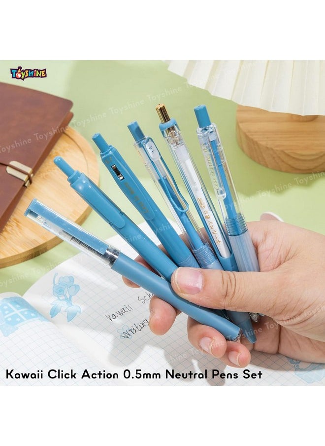 Toyshine Toyshine 6 pcs Kawaii Click Action 0.5mm Neutral Pens Set High Aesthetic Value Fast Drying Kids Stationery Gift - Blue  - Image 4