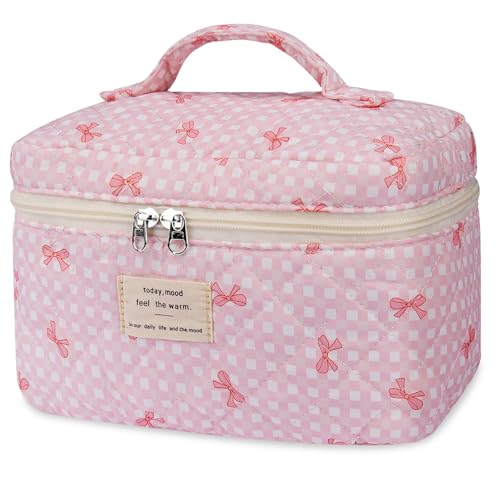 Gosect Large Makeup Bag Cute Cosmetic Bag for Women Girls Floral Coquette Aesthetic Toiletry Bag Travel Make Up Organizer Bag Pink Butterfly - Image 1