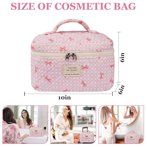 Gosect Large Makeup Bag Cute Cosmetic Bag for Women Girls Floral Coquette Aesthetic Toiletry Bag Travel Make Up Organizer Bag Pink Butterfly - Image 3