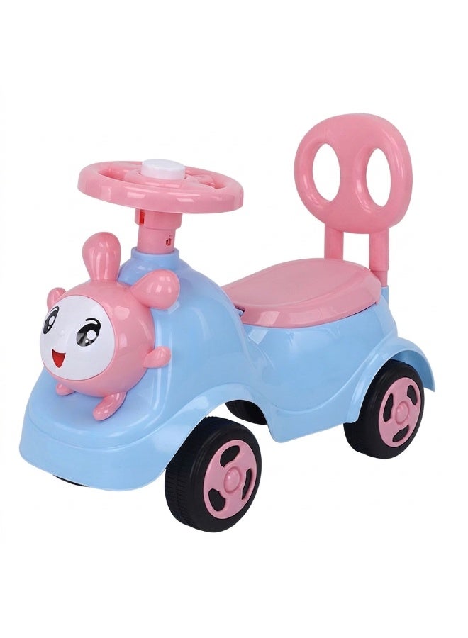 STORE 7 Rabbit-shaped ride-on car for children with a steering wheel and handlebars, comfortable backrest, music and lights, storage under the seat, and large, safe wheels. Ideal for developing motor skills in children aged 2 and up. Blue color. 55 x 43 x 35 cm. - Image 2