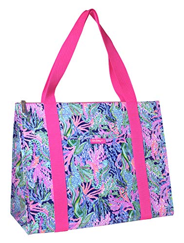 Lilly Pulitzer Insulated Market Shopper Bag Large Capacity, Oversize Reusable Grocery Tote with Thermal Insulated Interior, Bringing Mermaid Back - Image 1