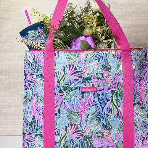 Lilly Pulitzer Insulated Market Shopper Bag Large Capacity, Oversize Reusable Grocery Tote with Thermal Insulated Interior, Bringing Mermaid Back - Image 4